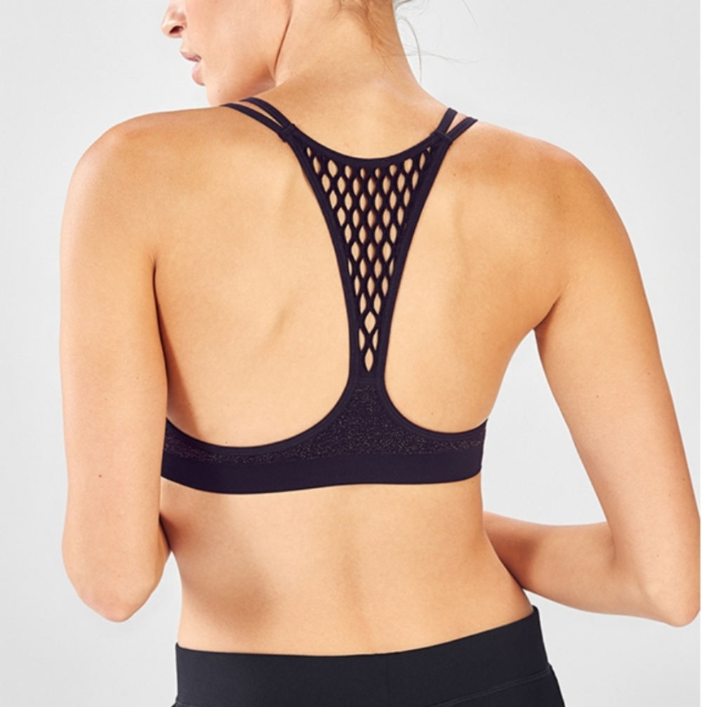 Fabletics Black Devore Light Impact Sports Bra Large 10/12